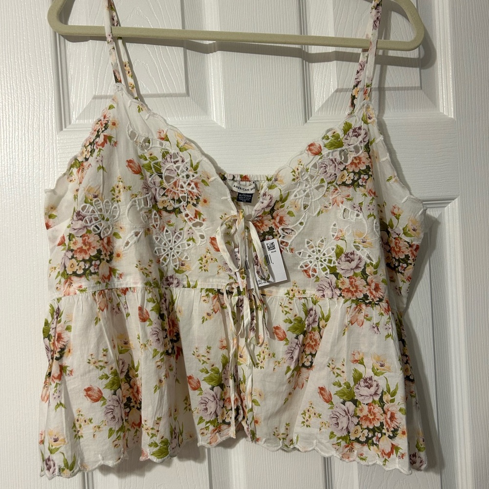 American Eagle Floral Camisole with Lace Trim